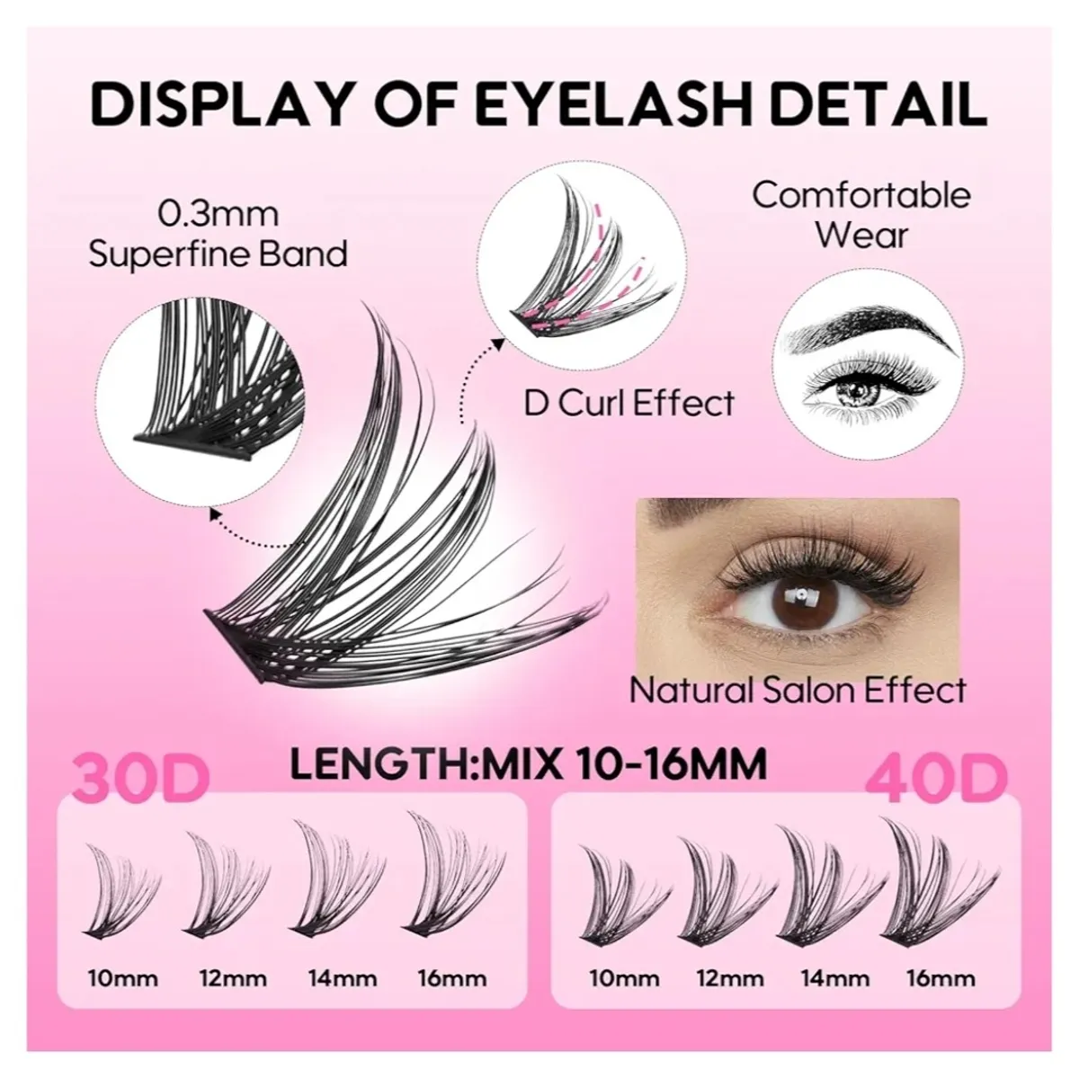 Azenlo Lash Extensions Cluster DIY Lashes 240pcs 30D 40D 10-16mm Eyelash Clusters Individual Lashes Lash Kit Think Band Lash Kit(30D+40D Kit)