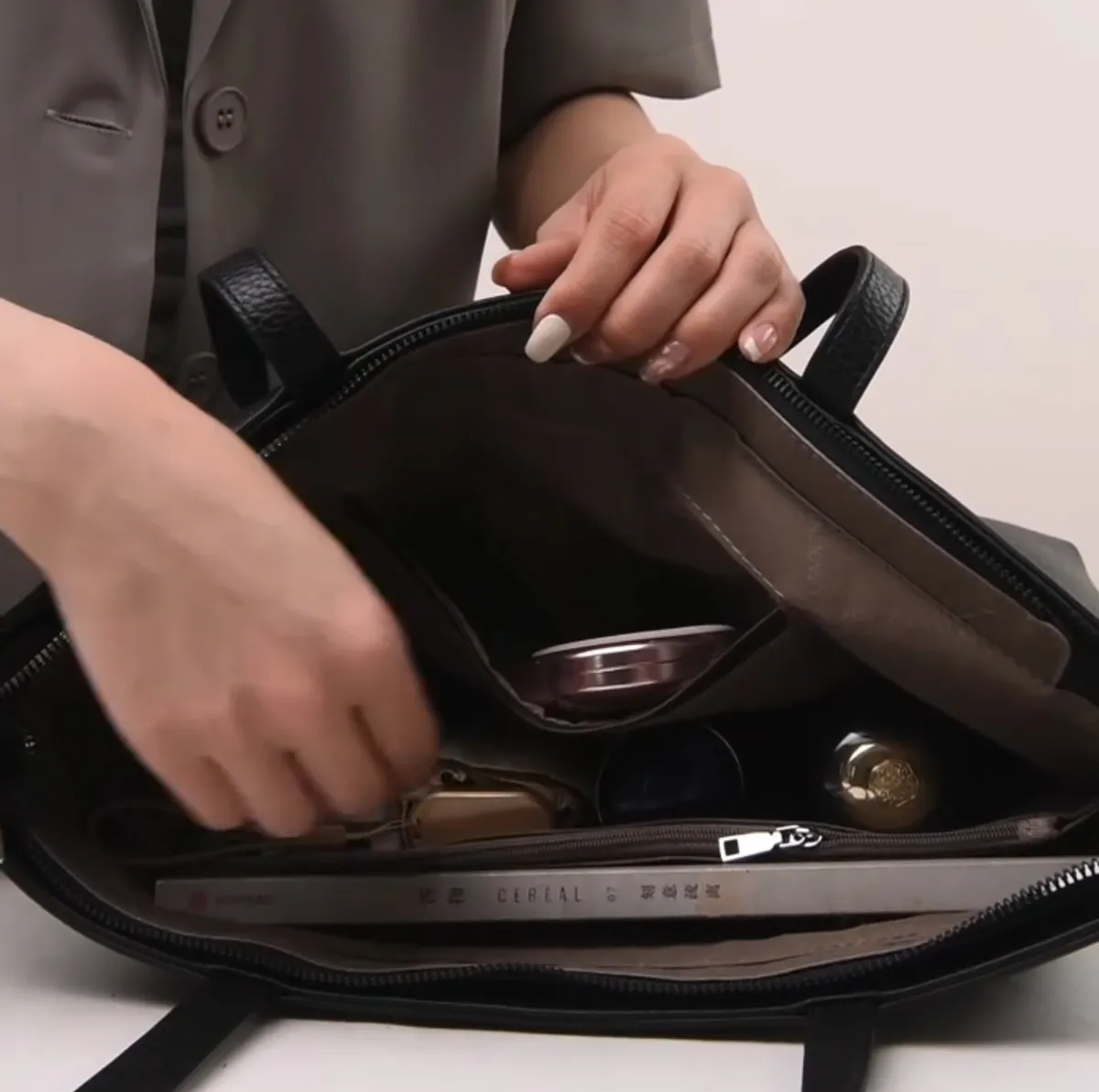 Black Leatherette Compartment Ladies handbag