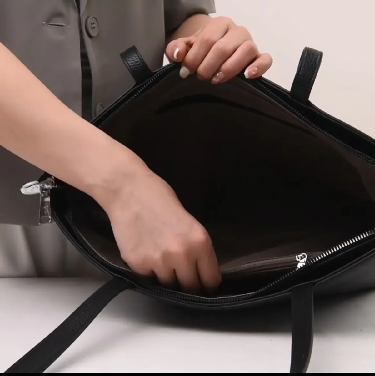 Black Leatherette Compartment Ladies handbag