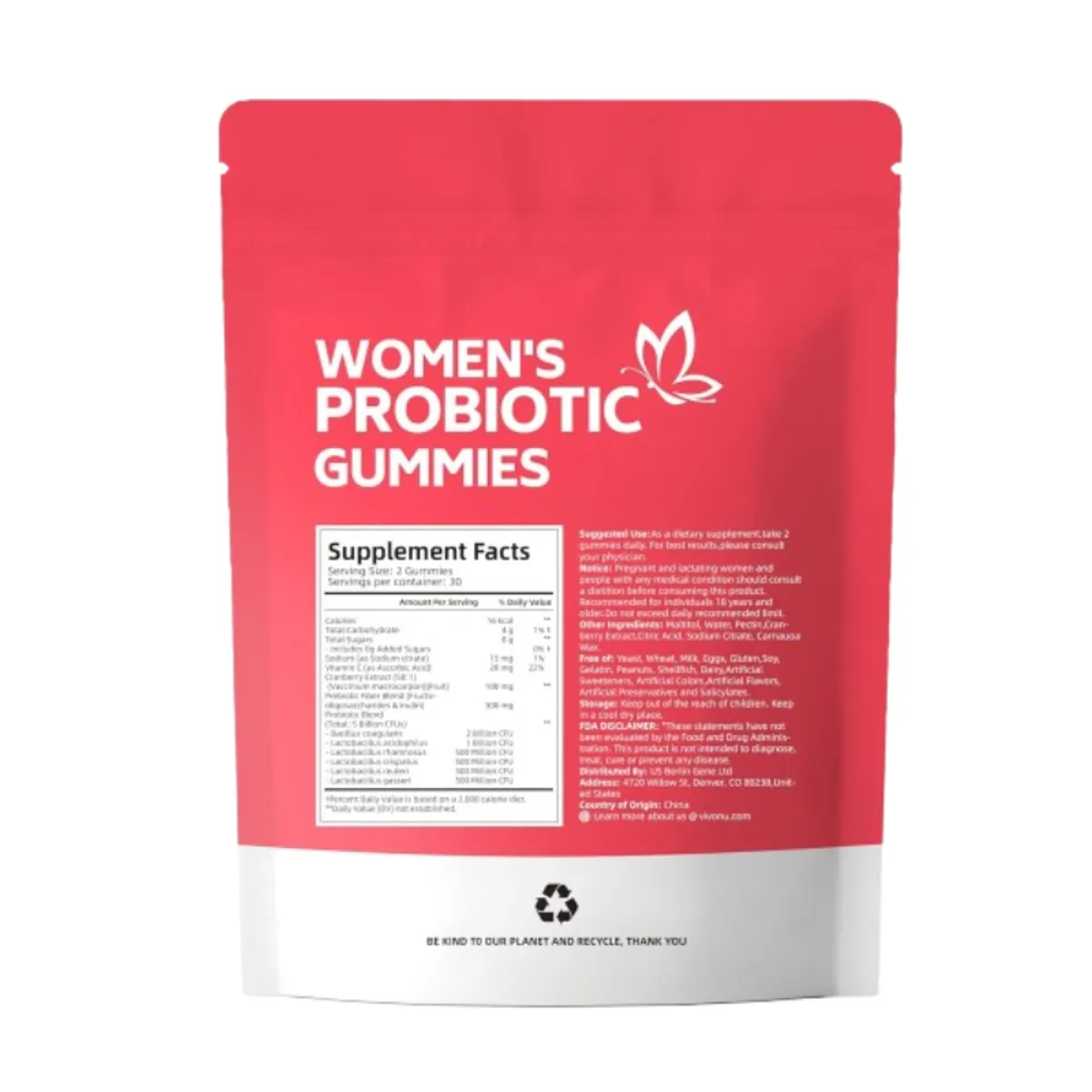 VivoNu Probiotic for Women, Women Probiotic Gummies, Feminine Balance Gummies, Cranberry Probiotics for Woman Vaginal Health, Yeast Ph Balance  - 60 Gummies