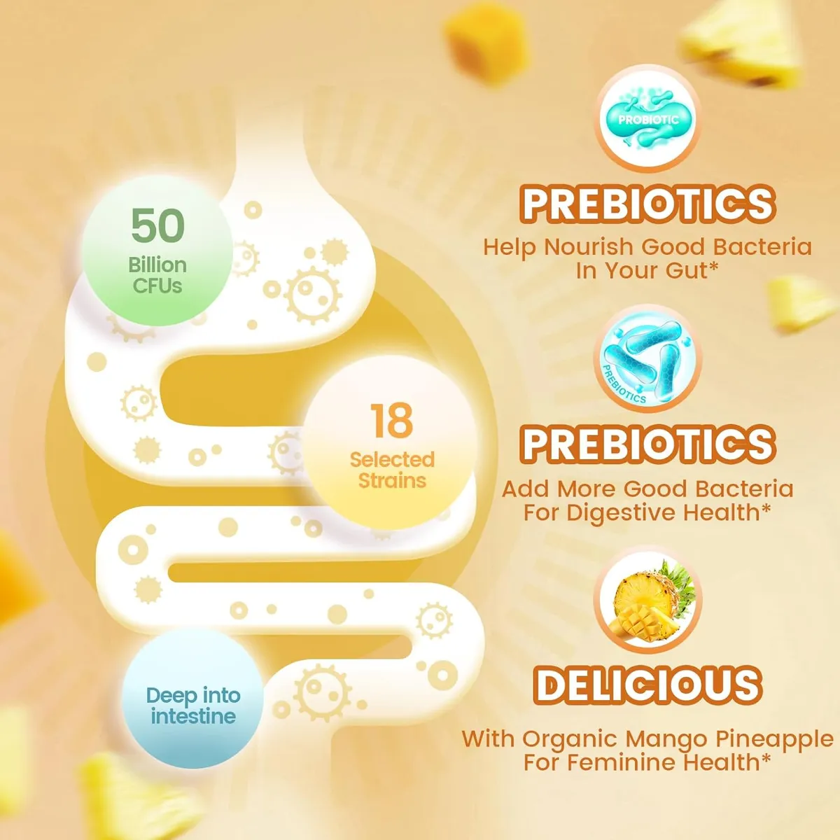 Vivonu Probiotic for Women, Women Probiotic Gummies, Feminine Balance Gummies, Mango Pineapple Probiotics for Woman Vaginal Health, Yeast Ph Balance  - 60 Gummies