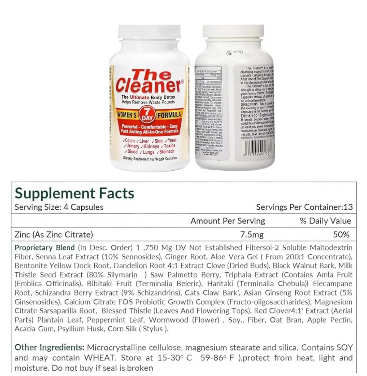 The Cleaner Detox, 52 Capsules, Powerful 7-Day Women Formula, Complete Internal Cleansing Formula for Women Support Digestive Health