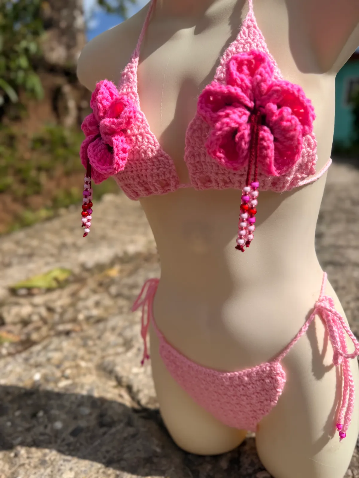 Pink Hibiscus Crochet Bikini
