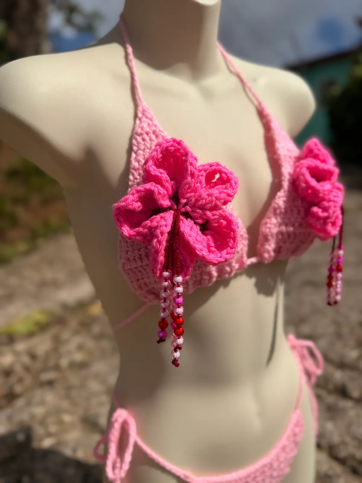 Pink Hibiscus Crochet Bikini
