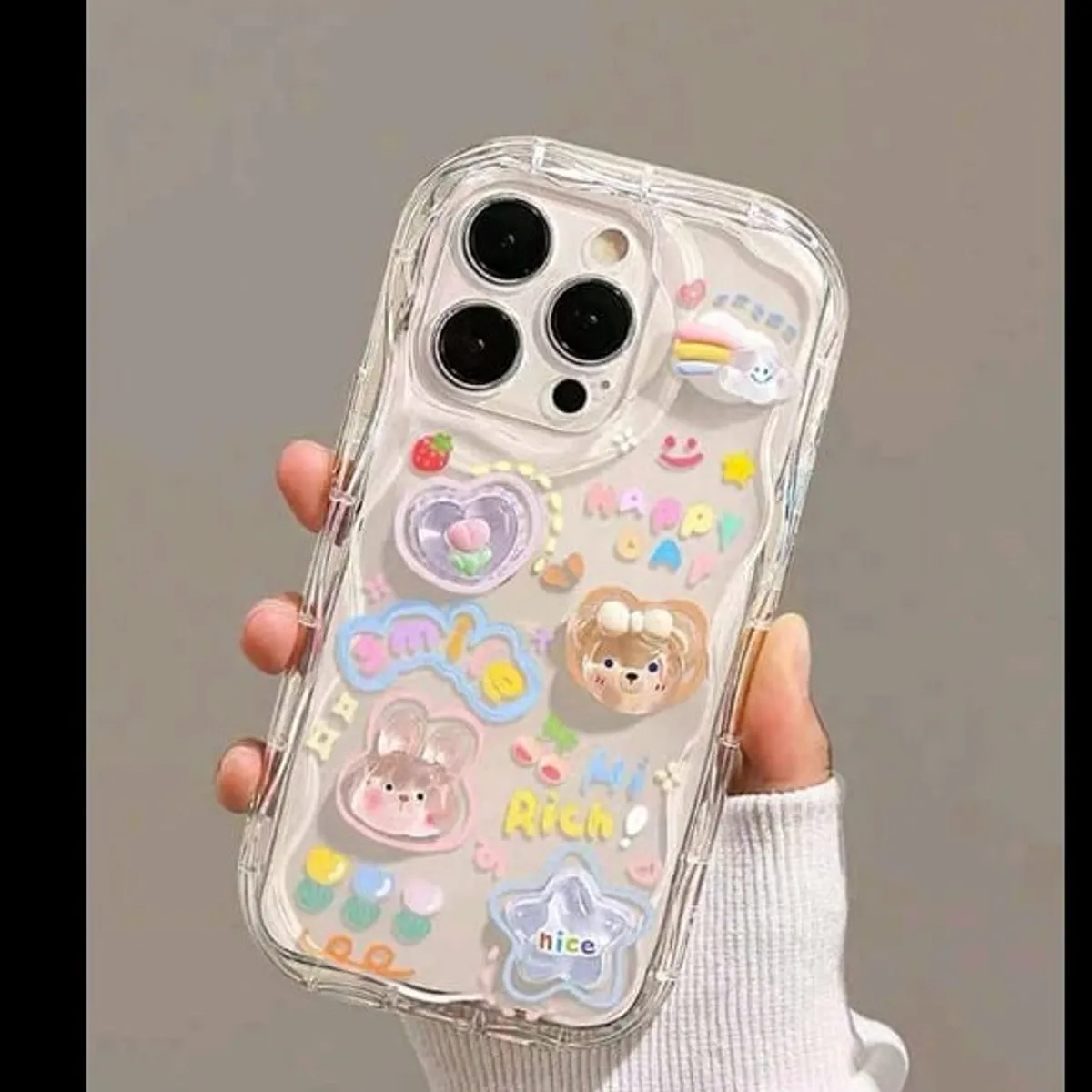 Glossy Cream & Floral Print Decor Cartoon Additional Flower Bracelet iPhone 11