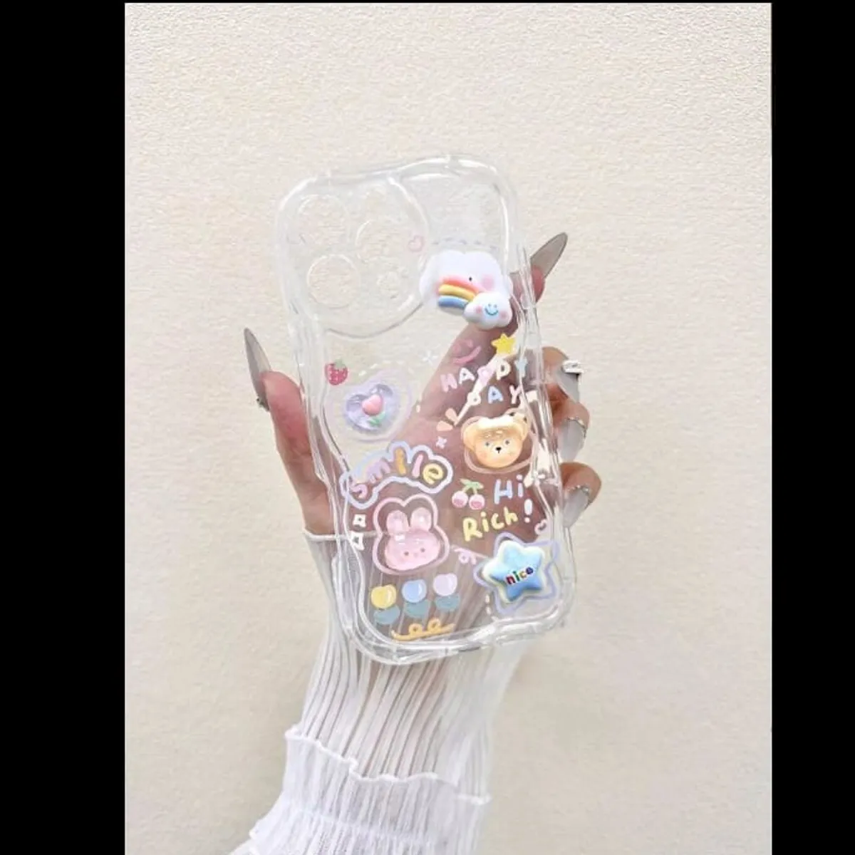 Glossy Cream & Floral Print Decor Cartoon Additional Flower Bracelet iPhone 11