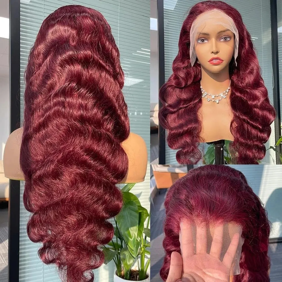 26Inch Burgundy Lace Front Wigs 180% Density 99J Body Wave Lace Front Human Hair Wig Wine Red Colored 13X4 HD Transparent Lace Frontal Wigs