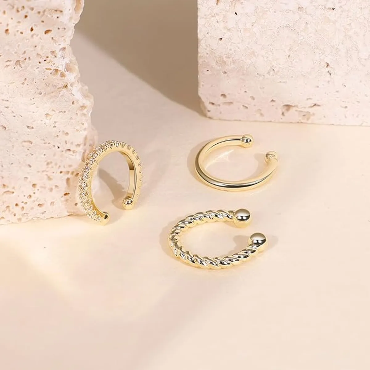 YOVORO 3Pcs 14K Gold Ear Cuff Earrings for Women Adjustable Non Piercing Ear Cuffs Sterling Silver Fake Earrings Clip on Cartilage Earring Ear Cuffs Jewelry
