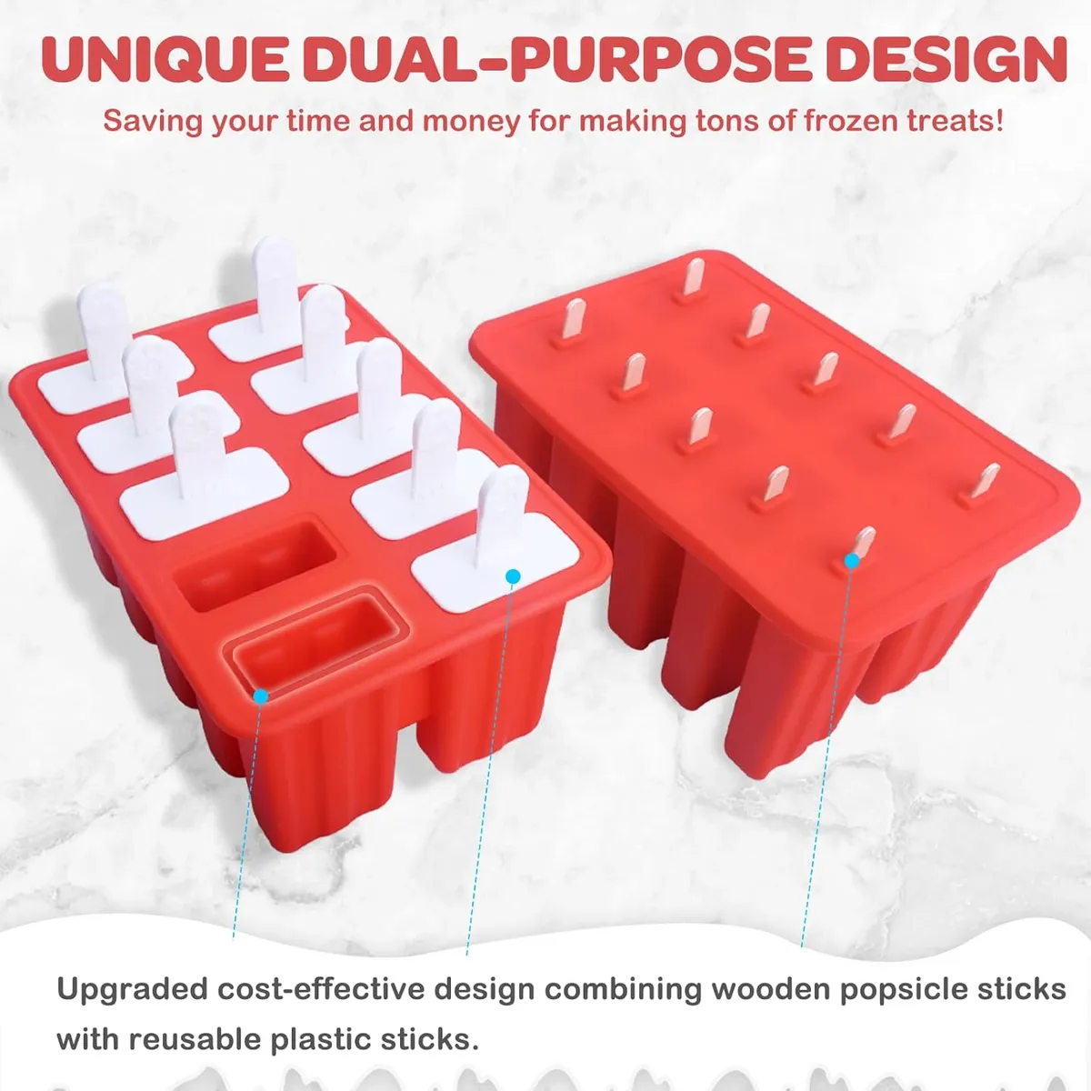 Miaowoof Homemade Popsicle Molds, 10-Cav Non-BPA Silicone Ice Pop Maker