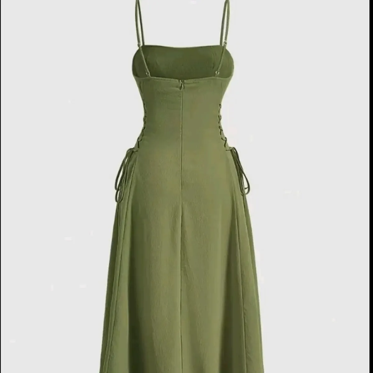 Women's Green Ruched Bust Lace Up Side Cami Dress-Size L