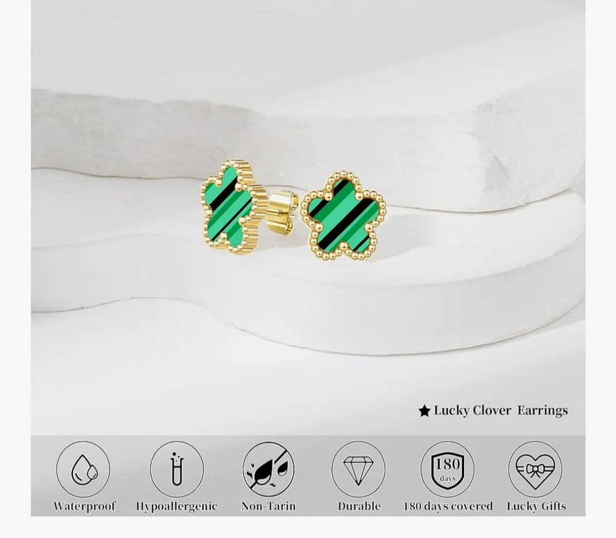 14k clover earrings, Green
