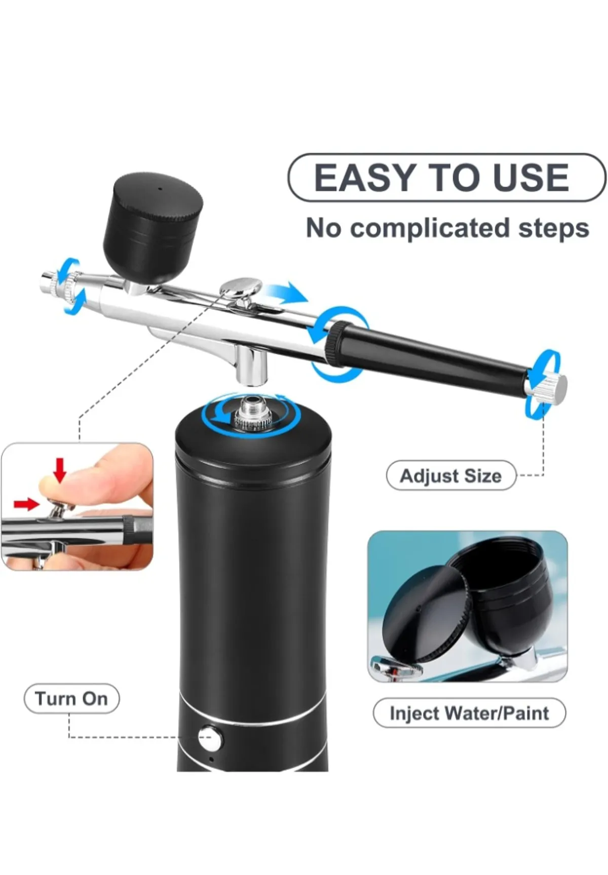 USB Rechargeable  Airbrush Kit: Portable, Versatile, And Safe Compressor for Crafts, Tattoos, Cake Decorating & More with Cleaning Kit