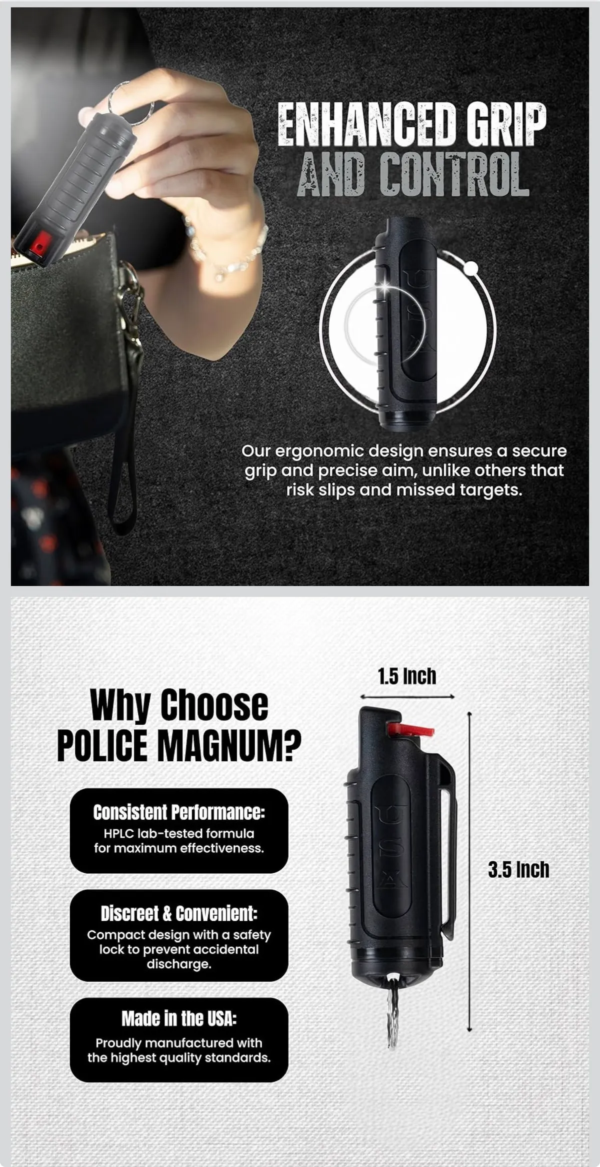 Police Magnum Keychain Pepper Spray Bulk Pack Self Defense  Black Set Hard Shells 1ct. 1/2oz