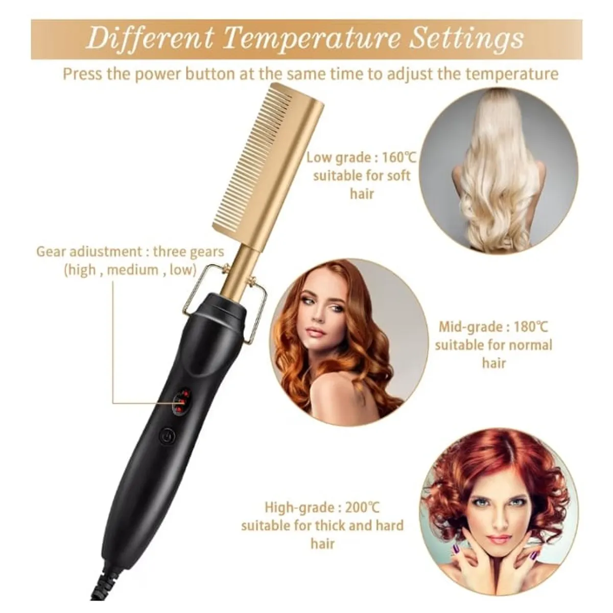 Hot Comb, 400°F High Heat Electric Comb, 45W Hot Comb Hair Straightener for Black Hair Wigs, with Anti-Scald Case, Dual Voltage & 60 Min Auto Shut-Off, for Men Women Travel Home Use