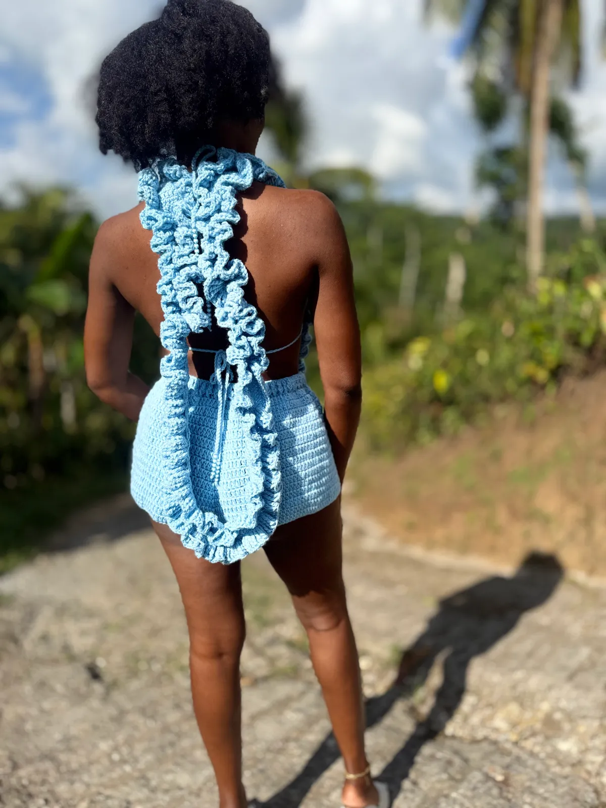 Flattered Ruffles Crochet Shorts Set