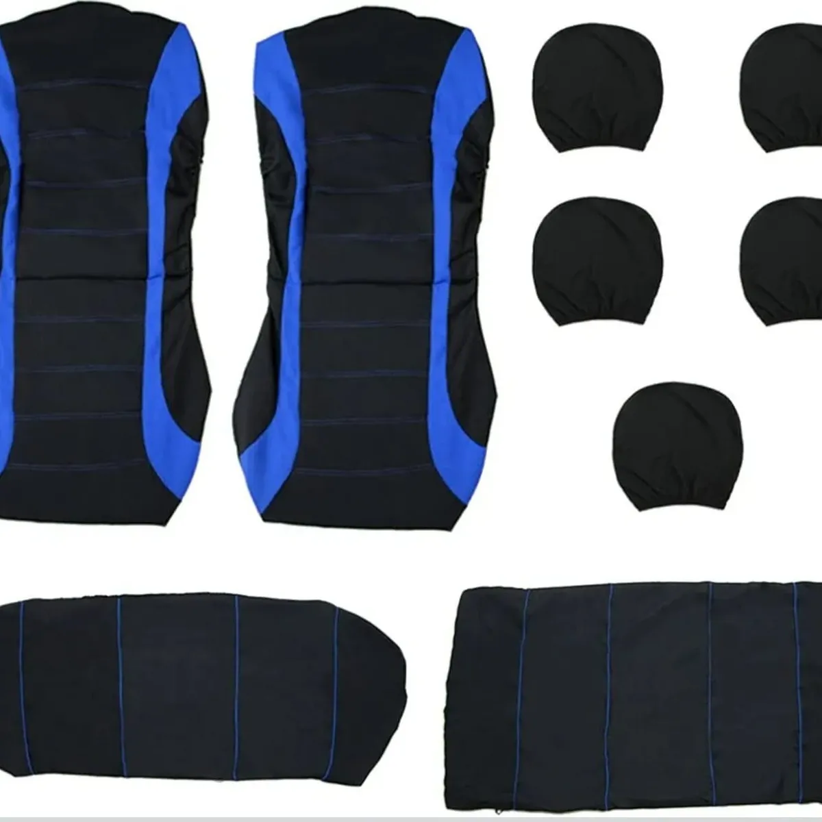 9Pcs Blue Car S 5-Seats Seat Cover Polyester Front+Rear Cover Protector