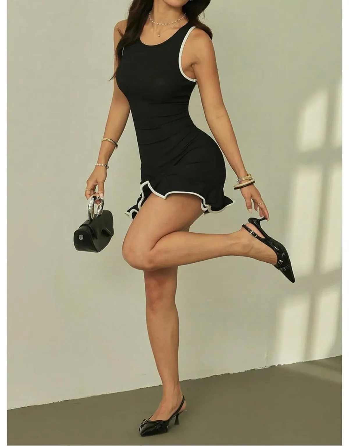 Women's Black Sleeveless Tank Ruffle Knit Dress- Size: S