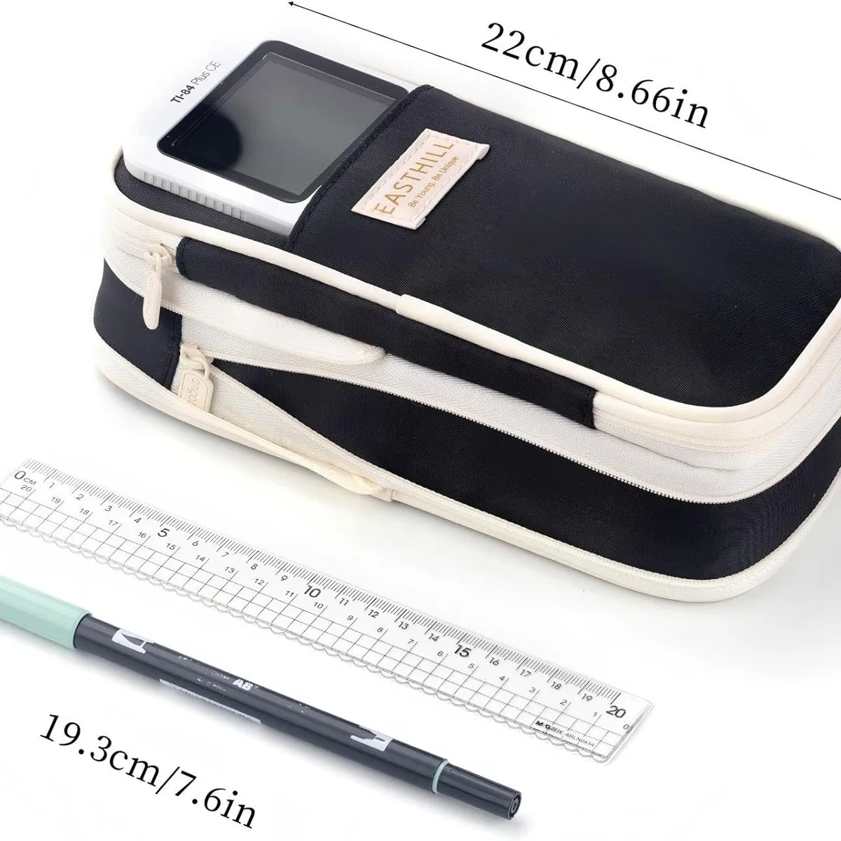 EASTHILL Big Capacity Pencil Case Large Pencil Pouch Stationery Pen Bag for Teen Girls-Black