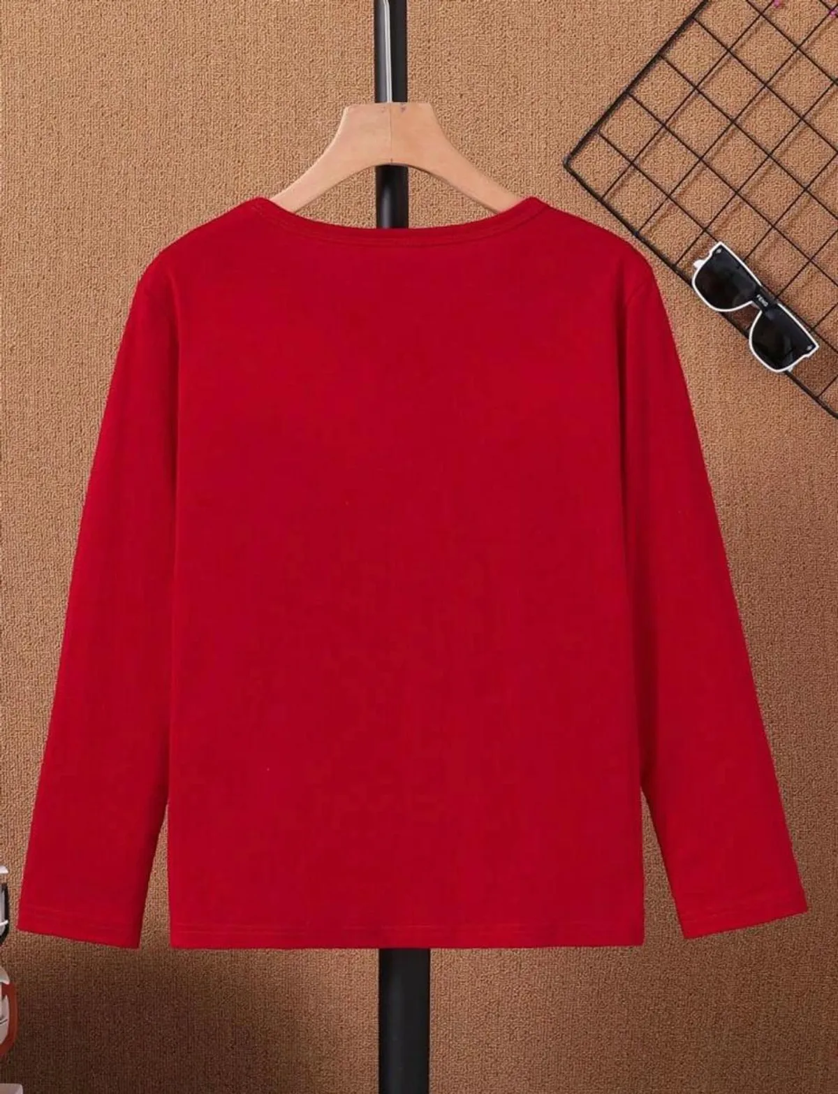 Boy's Red Round Neck Long Sleeve T-Shirt- Size: 9Y