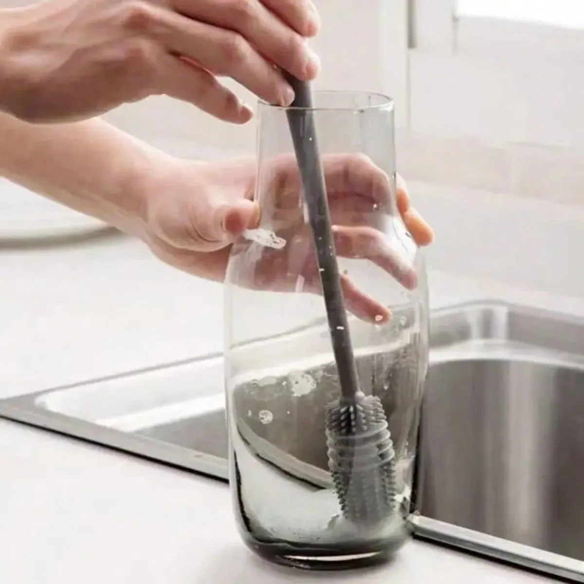 1Pc Long White Handheld Multifunctional Water Bottle Cleaning Brush