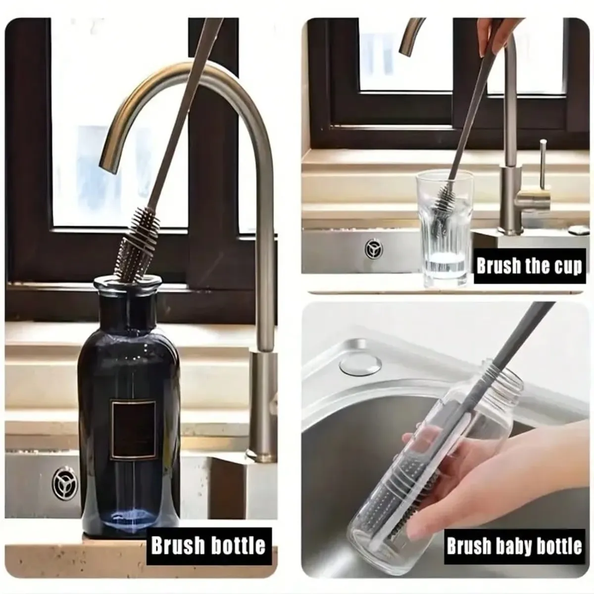 1Pc Long White Handheld Multifunctional Water Bottle Cleaning Brush