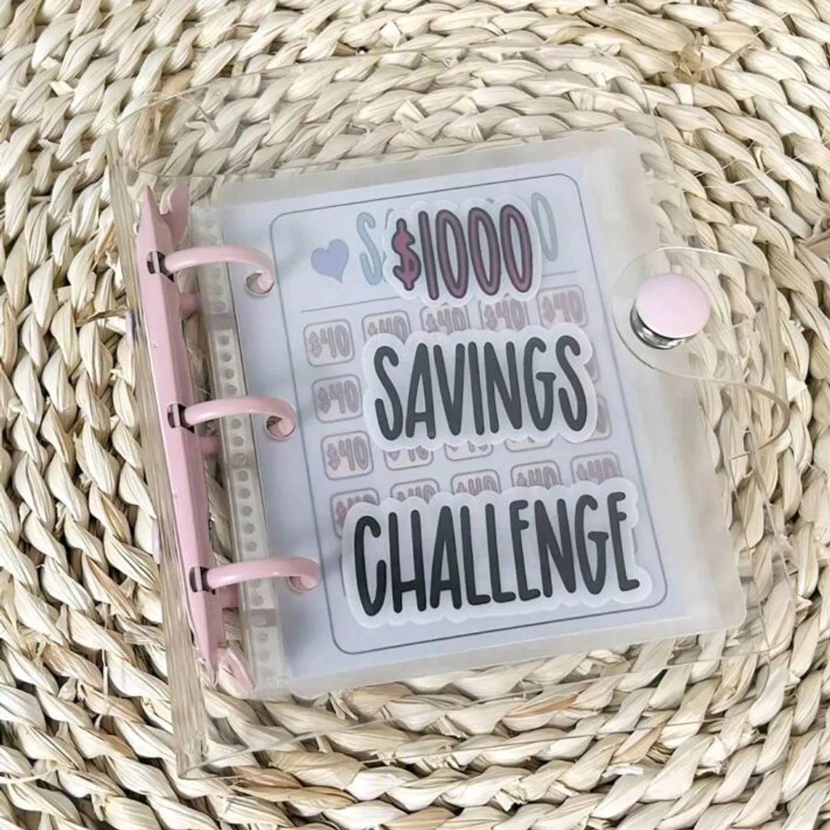 1pc Pink 1000 Savings Challenge Binder