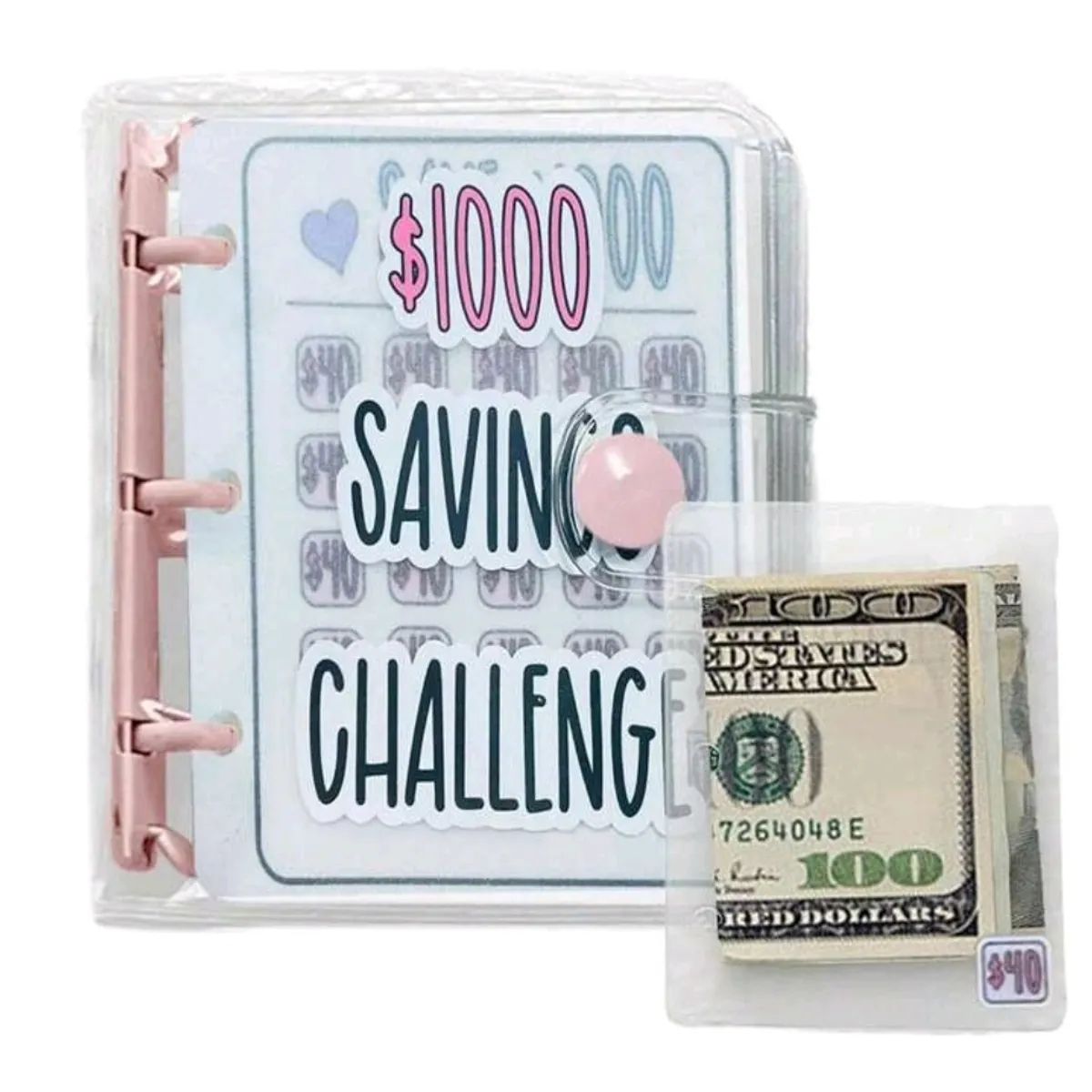 1pc Pink 1000 Savings Challenge Binder