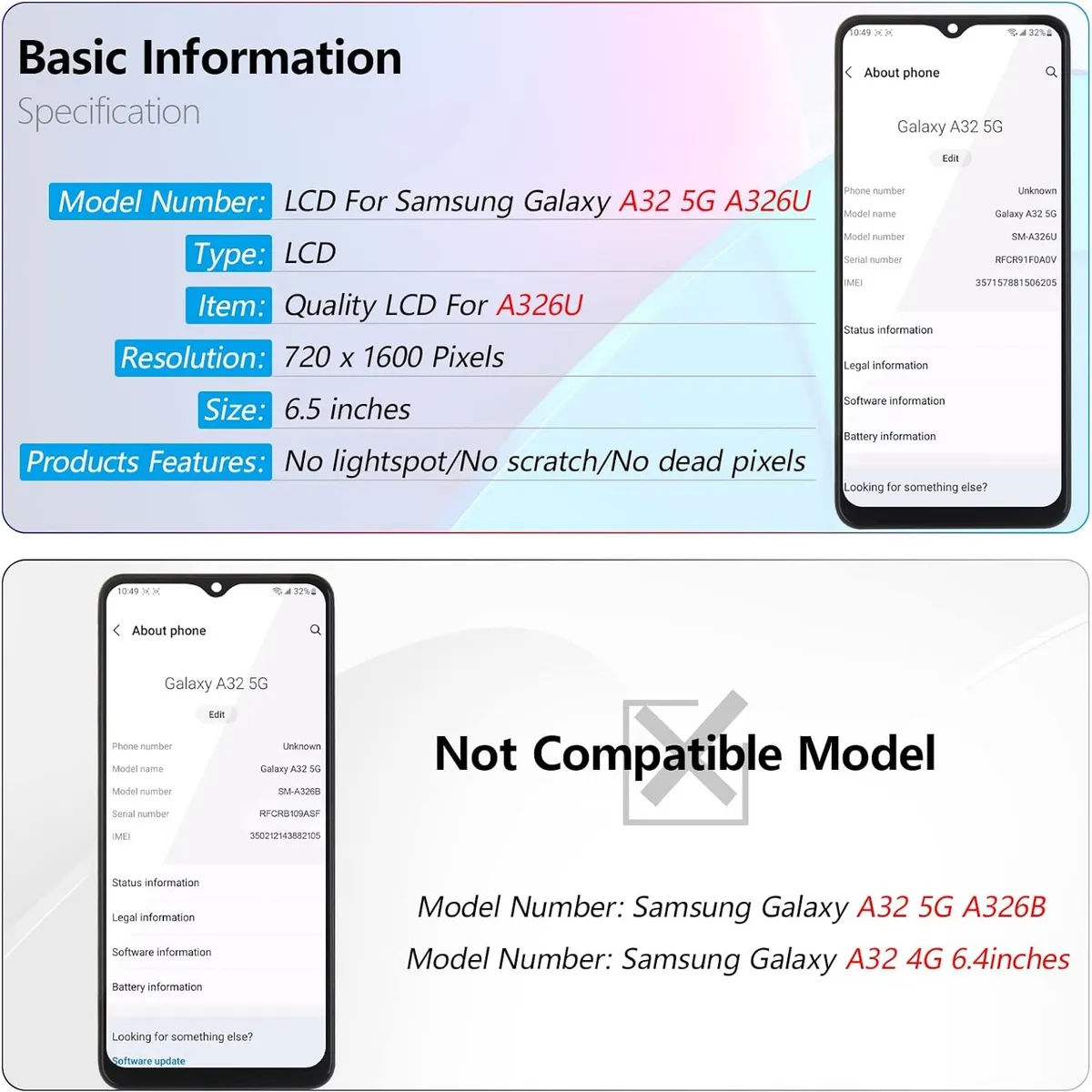 Samsung Galaxy A32 5G A326U Screen Replacement LCD Display for Samsung Galaxy A32 5G A326U LCD Touch Screen Assembly Replacement with Kit