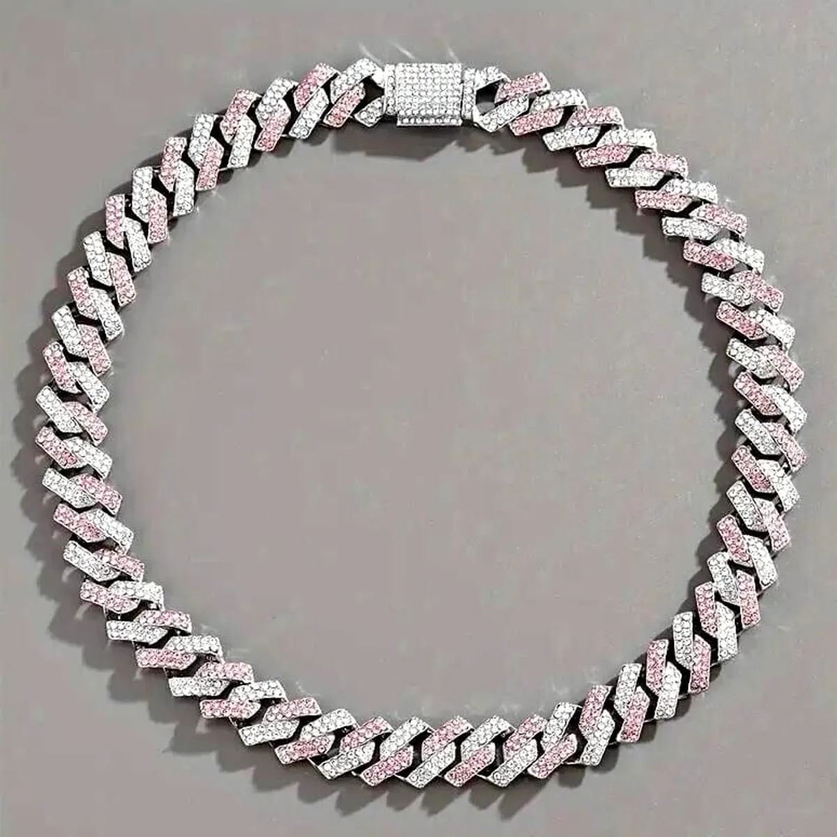 1Pcs Silver Plated Pink Hip Hop Women Necklace