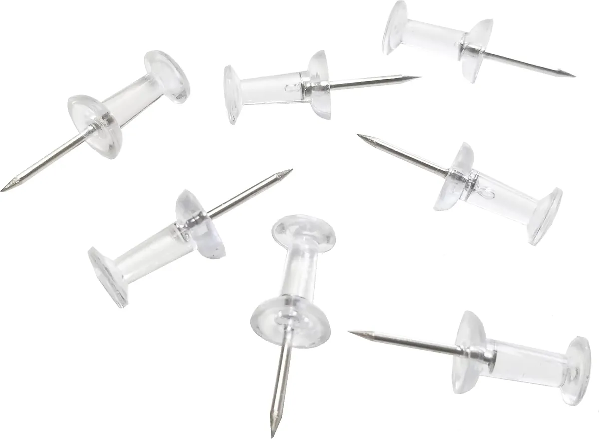 100Pcs Thumbnails Push Pins Tacks, Clear Plastic Top, Steel Point