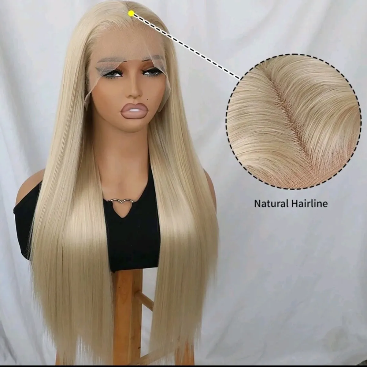 Light Blonde Color Hair Lace Front Wigs Synthetic 13x4 Long Silky Straight Heat Resistant Fiber Glueless Frontal Lace Replacement Wig Pre Plucked With Baby Hair Natural Hairline 26 Inches HD Transparent Lace