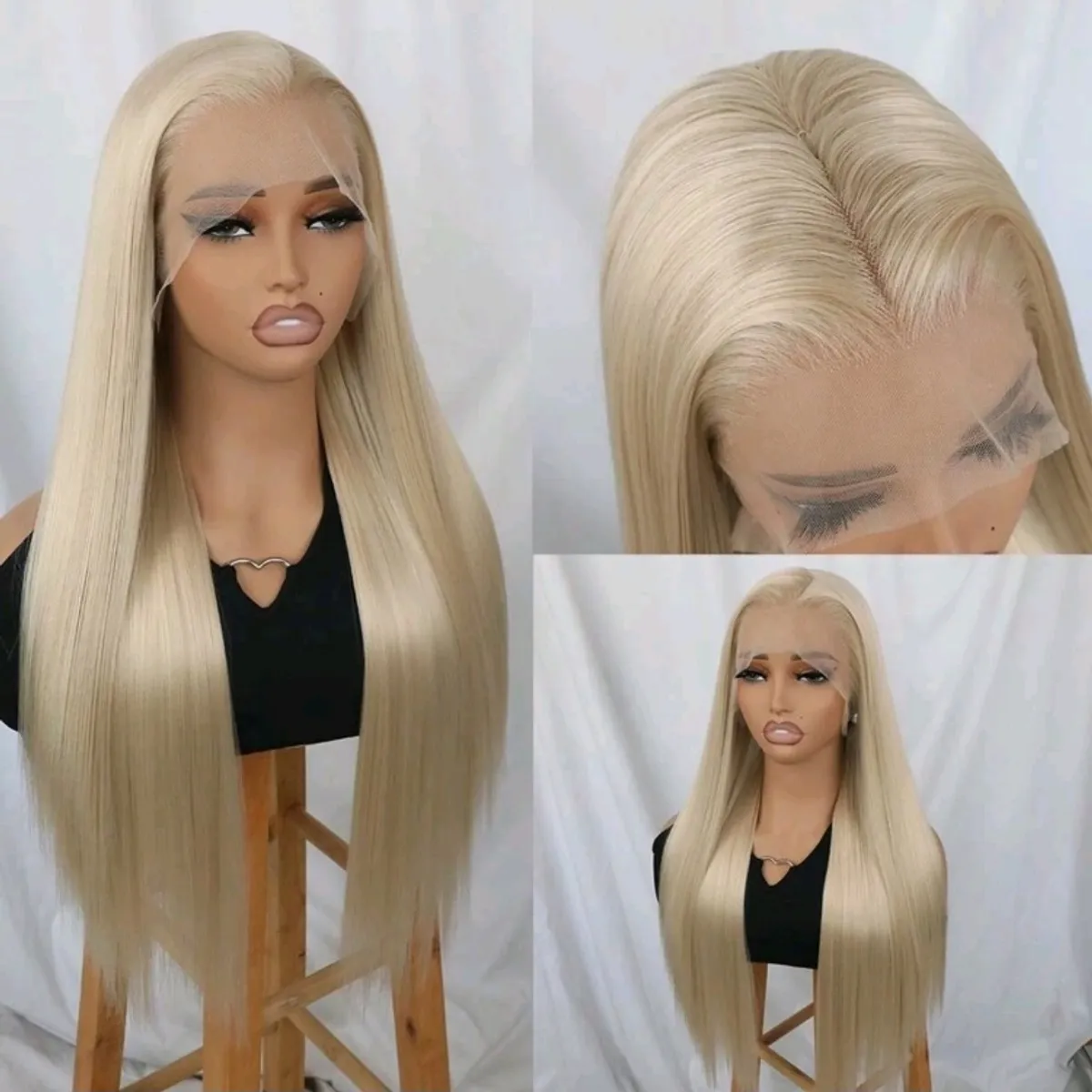 Light Blonde Color Hair Lace Front Wigs Synthetic 13x4 Long Silky Straight Heat Resistant Fiber Glueless Frontal Lace Replacement Wig Pre Plucked With Baby Hair Natural Hairline 26 Inches HD Transparent Lace