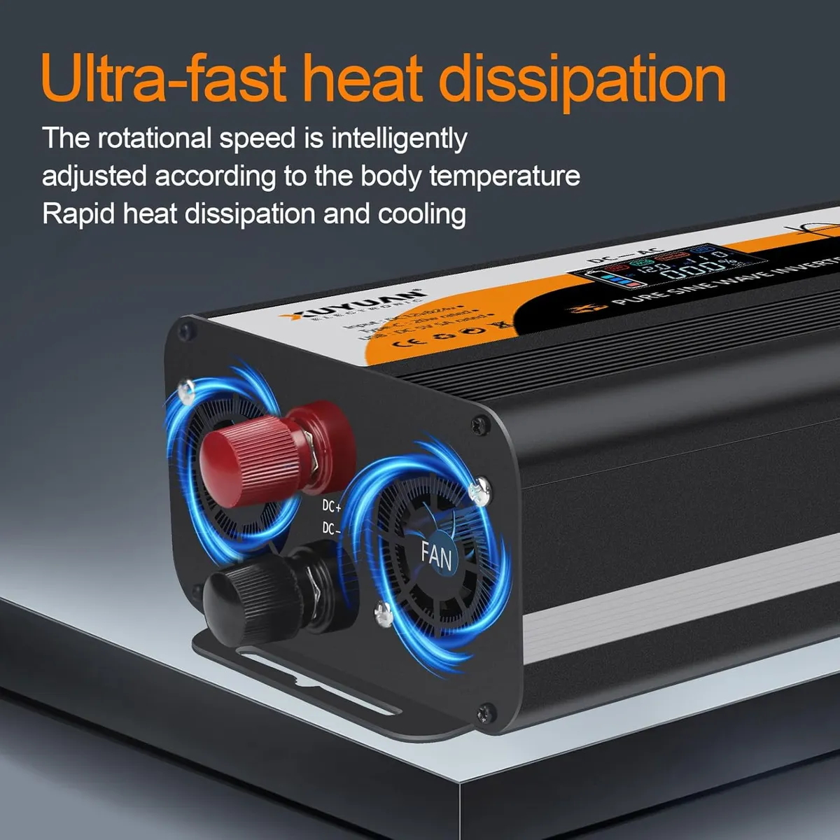 1500W Pure Sine Wave Inverter, 12V/24V Auto-Detect, 50Hz/60Hz Switchable, LCD Display, Type-C Fast Charging, Silent Design, Overload & Overheat Protection for RV, Home