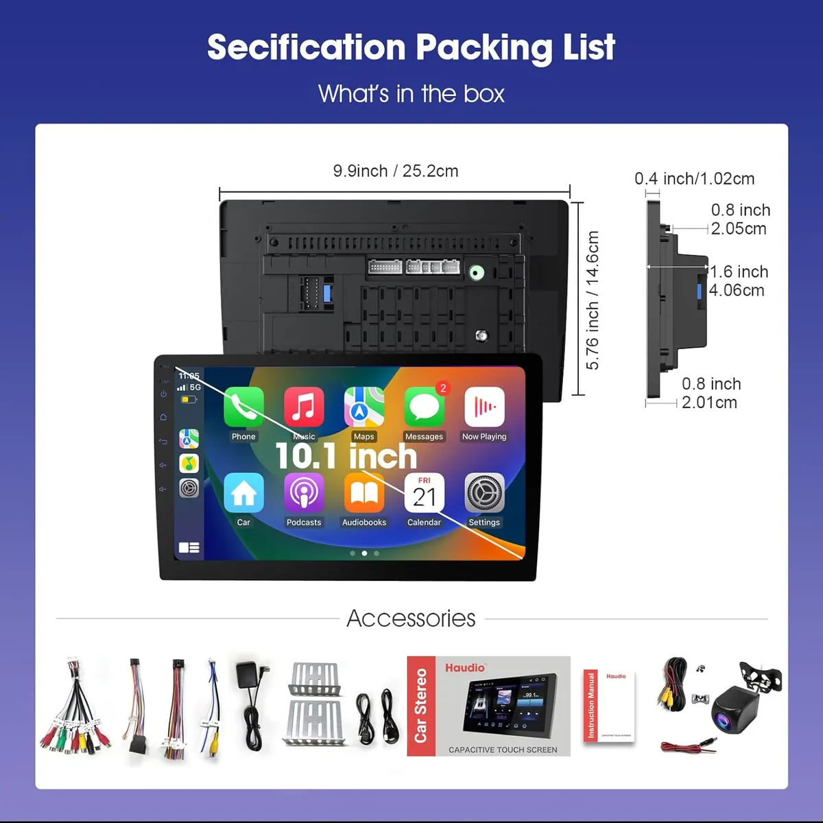 Carplay Screen for Car, 10.1 inch Wireless CarPlay & Android Auto,Backup Camera,Double Din Car Stereo,GPS Navigation, ZLink,Audio Receivers, Music Player (10.1 inch)