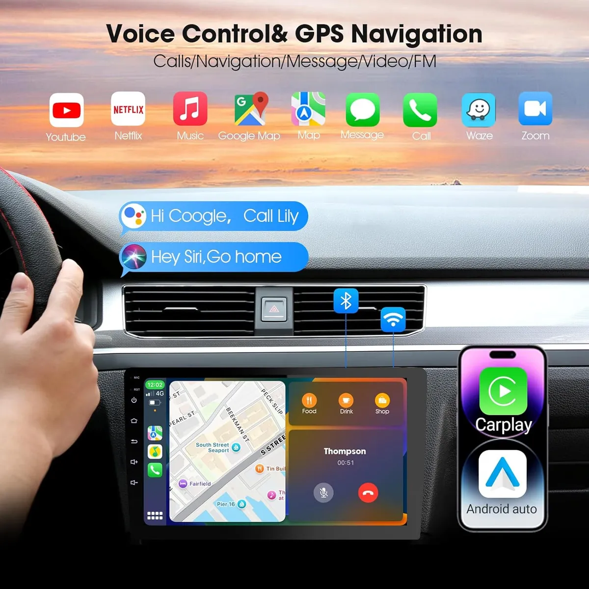 Carplay Screen for Car, 10.1 inch Wireless CarPlay & Android Auto,Backup Camera,Double Din Car Stereo,GPS Navigation, ZLink,Audio Receivers, Music Player (10.1 inch)