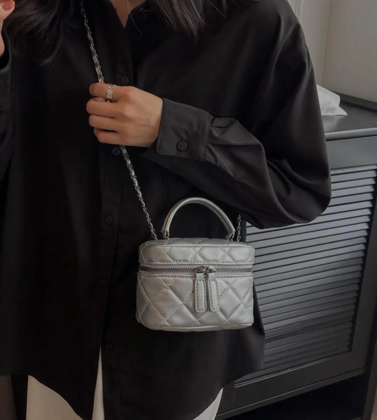 Light Weight Mini Bag Silver Chain Bag, Quilted Bag, Bucket Bag