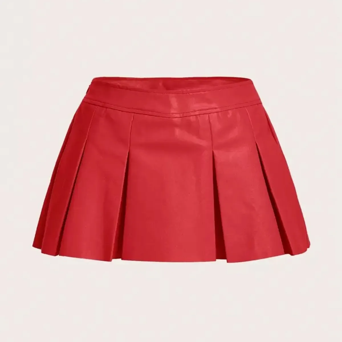 Solid PU Leather Pleated Mini Skirt-Size S