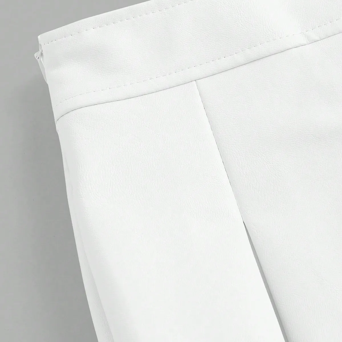 White Solid Pleated PU Skirt-Size XS