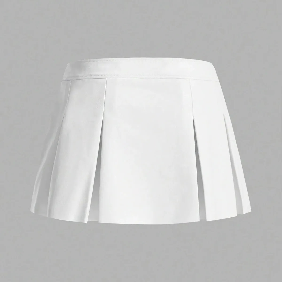 White Solid Pleated PU Skirt-Size XS