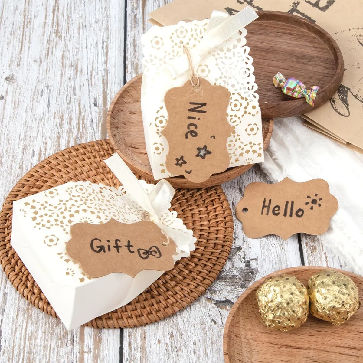 100Pcs Brown Gift Tags With String, Paper Tags For Crafts