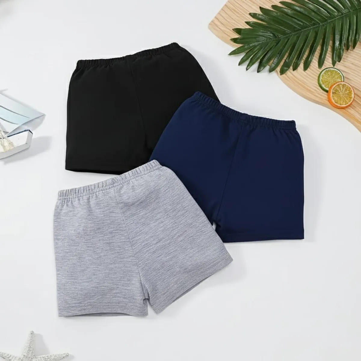 3 Pcs Baby Boy Summer Casual Comfortable Soft Black, Blue, Grey Color Brooklyn Shorts-Size 12-18M