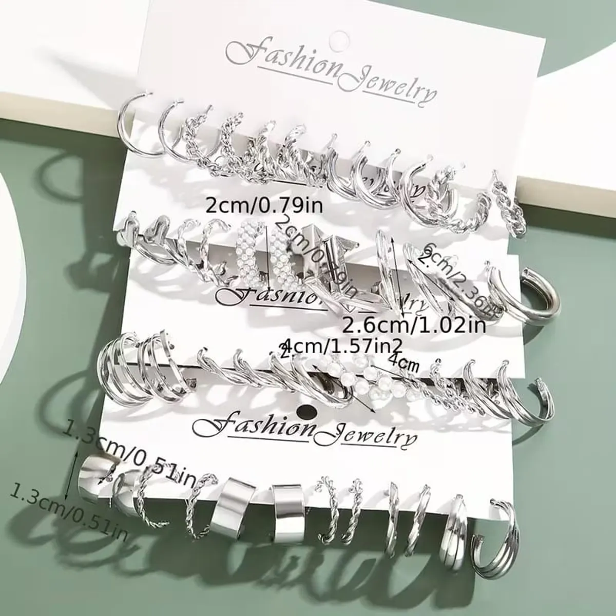 48pcs Fashion Easy Twisted Heart Faux Pearl Silver Earrings Set