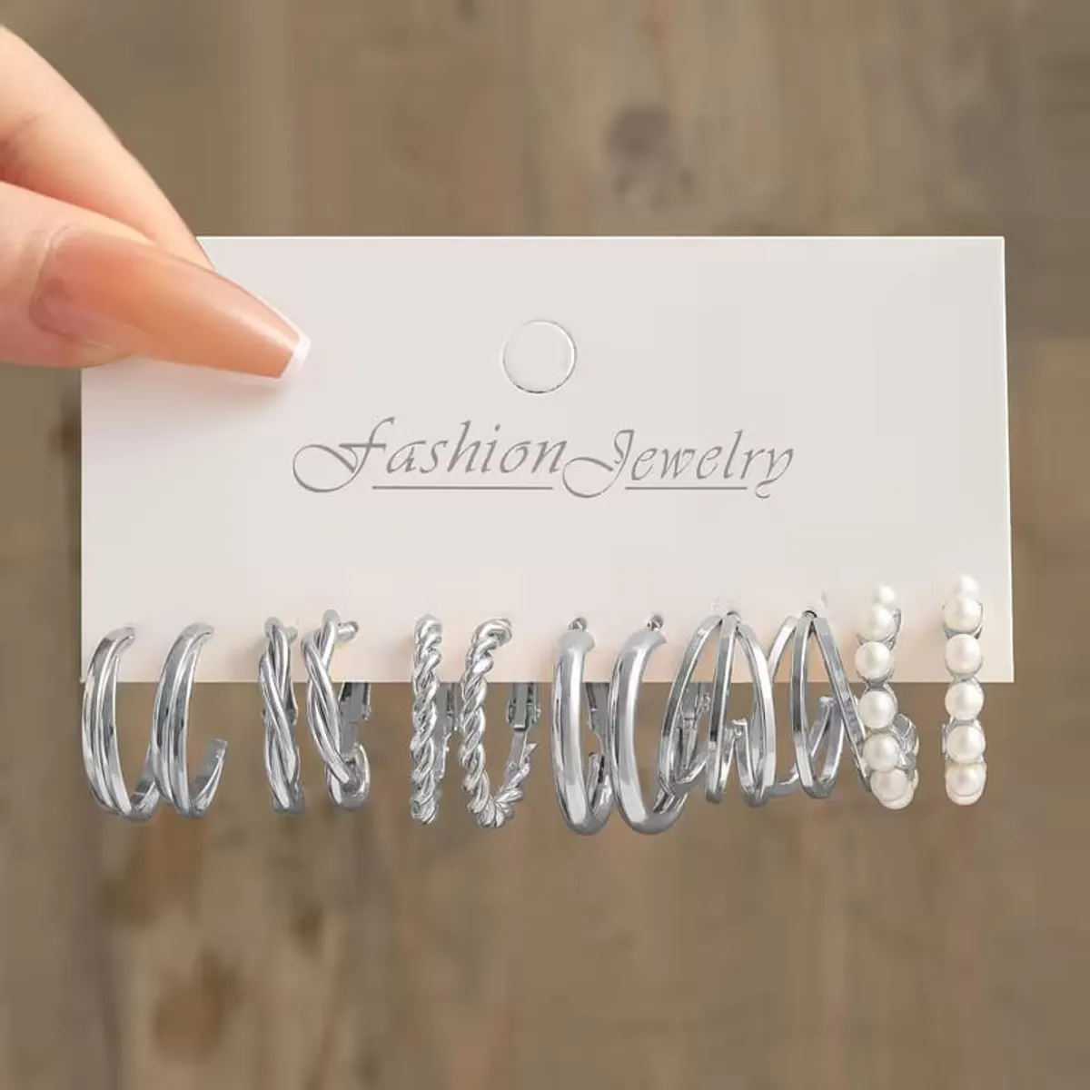 48pcs Fashion Easy Twisted Heart Faux Pearl Silver Earrings Set