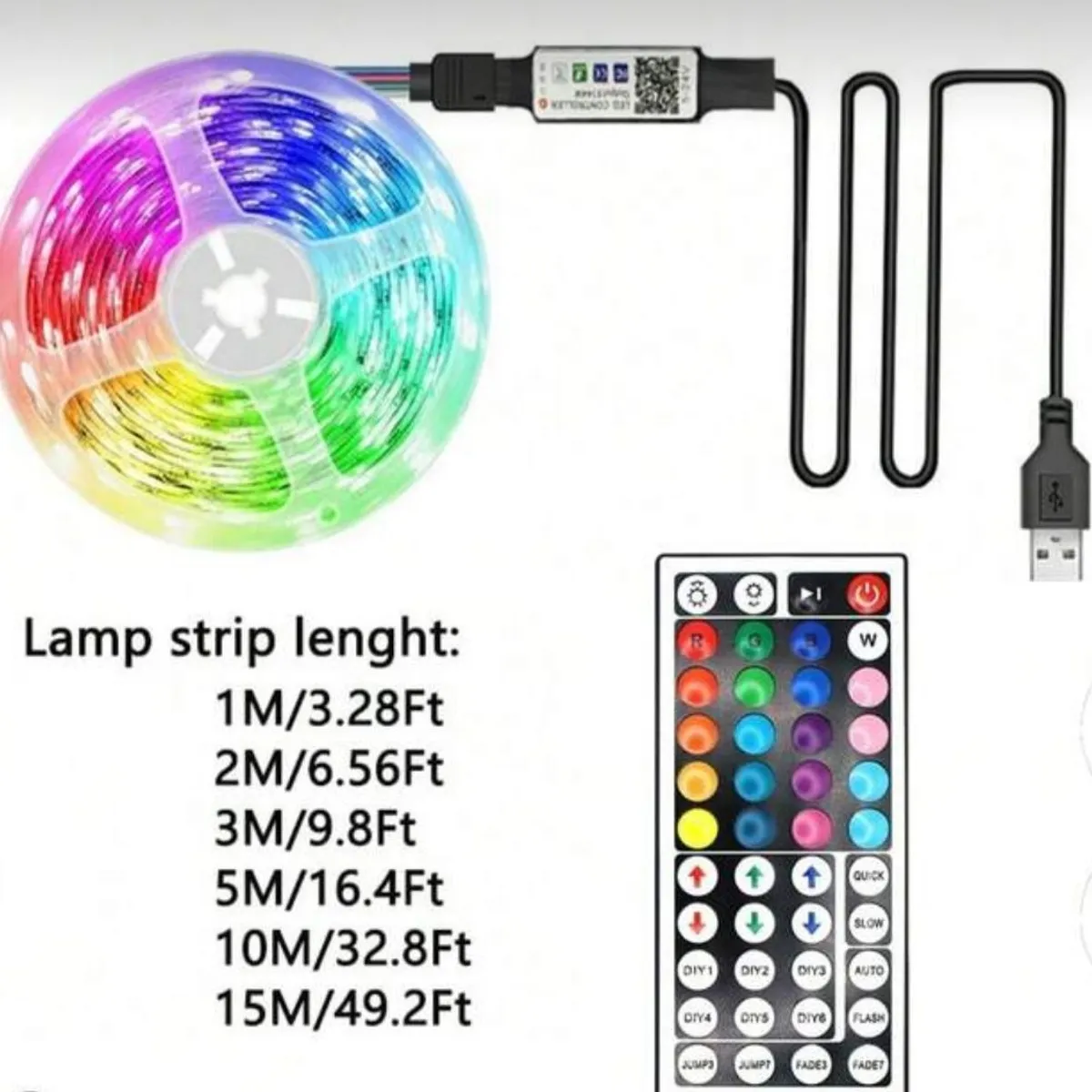 1pc 3.28ft/1M 44-Key Remote Control Smart App Controlled RGB5050 LED Strip Lights, Multicolor Changing Lights