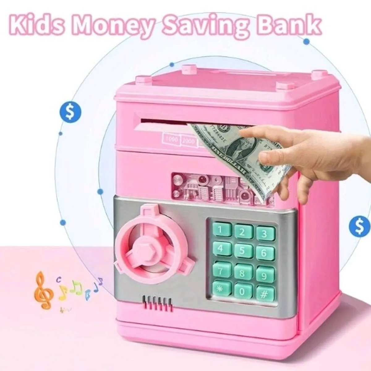 Kids Pink Piggy Bank Cash Coin Can ATM Bank Electronic Coin Money Bank