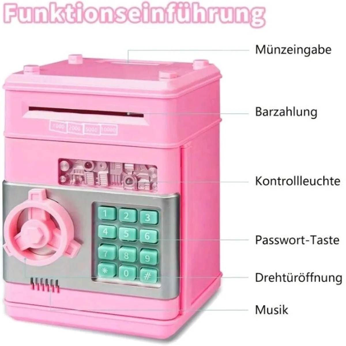 Kids Pink Piggy Bank Cash Coin Can ATM Bank Electronic Coin Money Bank