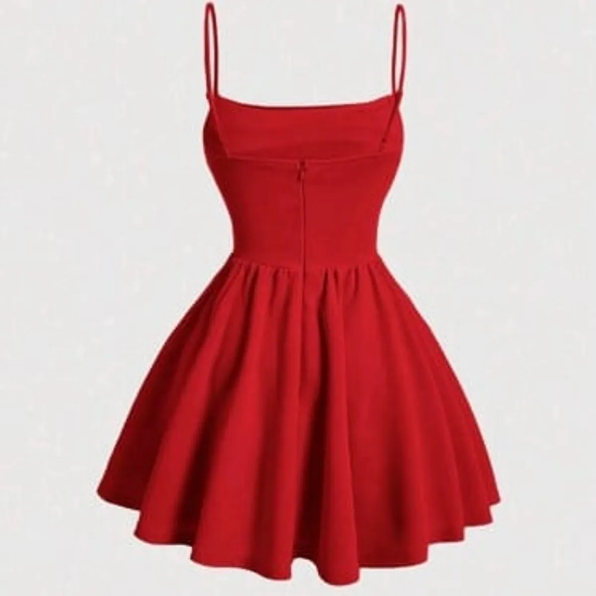 Solid Ruched Cami Red Summer Dress - Size M