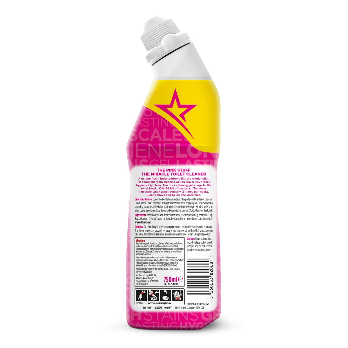 The Pink Stuff Miracle Toilet Cleaner, 750ml – Powerful Stain-Removing Gel for a Sparkling Clean Bowl – Eliminates Limescale, Tough Stains & Odors with Fresh Rhubarb Scent