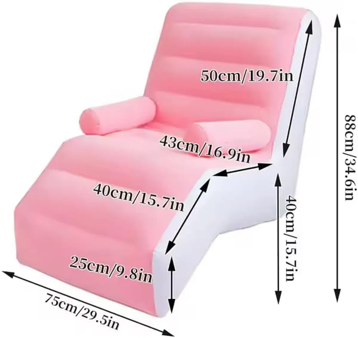 Inflatable Air Lounge Sofa Chair with Armrests & Headrest – Soft PVC Pink Recliner Sofa for Adults – Portable, Lightweight, Waterproof – Ideal for Living Room, Balcony, Travel, Camping