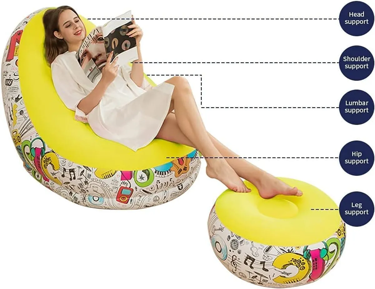 Inflatable Sofa Couch Chair with Footstool for Indoor&Outdoor in Livingroom, Bedroom, Readingroom Office, Balcony, Garden, Courtyard